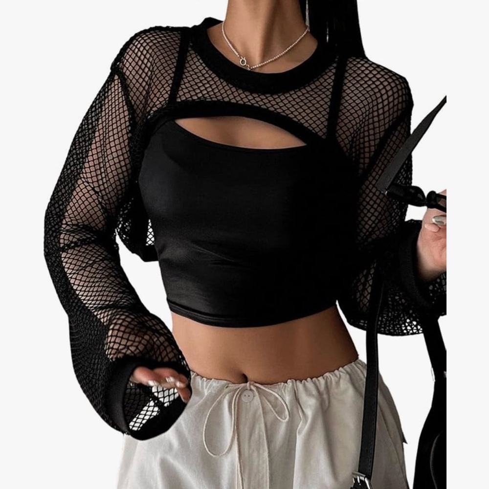 Black Mesh Crop Top